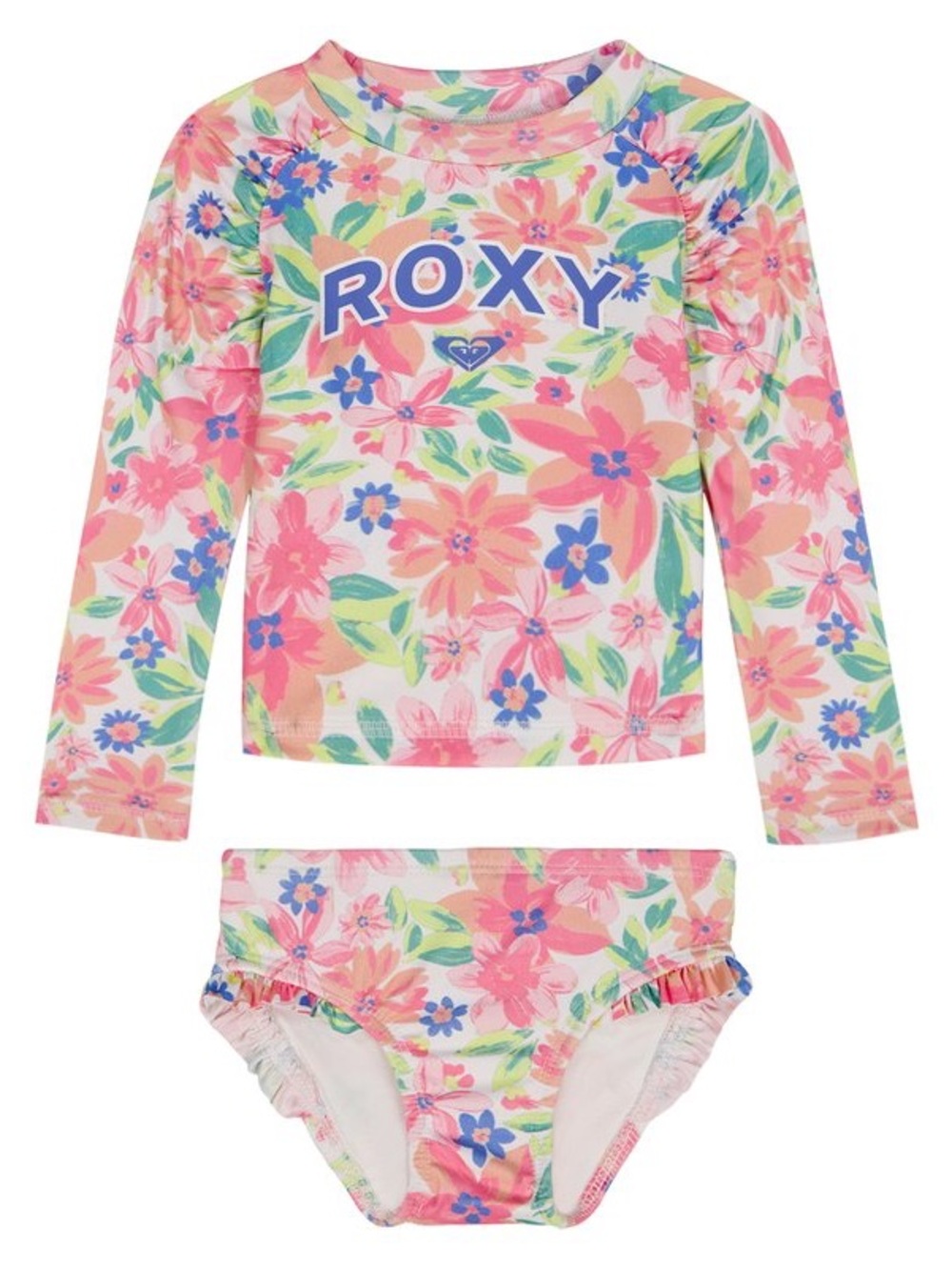 NWT Roxy Girl’s Pink Floral Long-Sleeve Rashguard Two-Piece Set